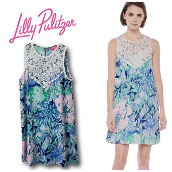 Lilly Pulitzer Nola Shift Crochet Lace Spring Midi Floral Easter Dress Medium - Picture 2 of 11